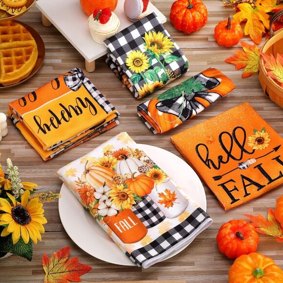 6-Pack Stylish Pumpkin Towels - Generous Size Autumn Kitchen & Bath Essentials - Picture 5 of 6